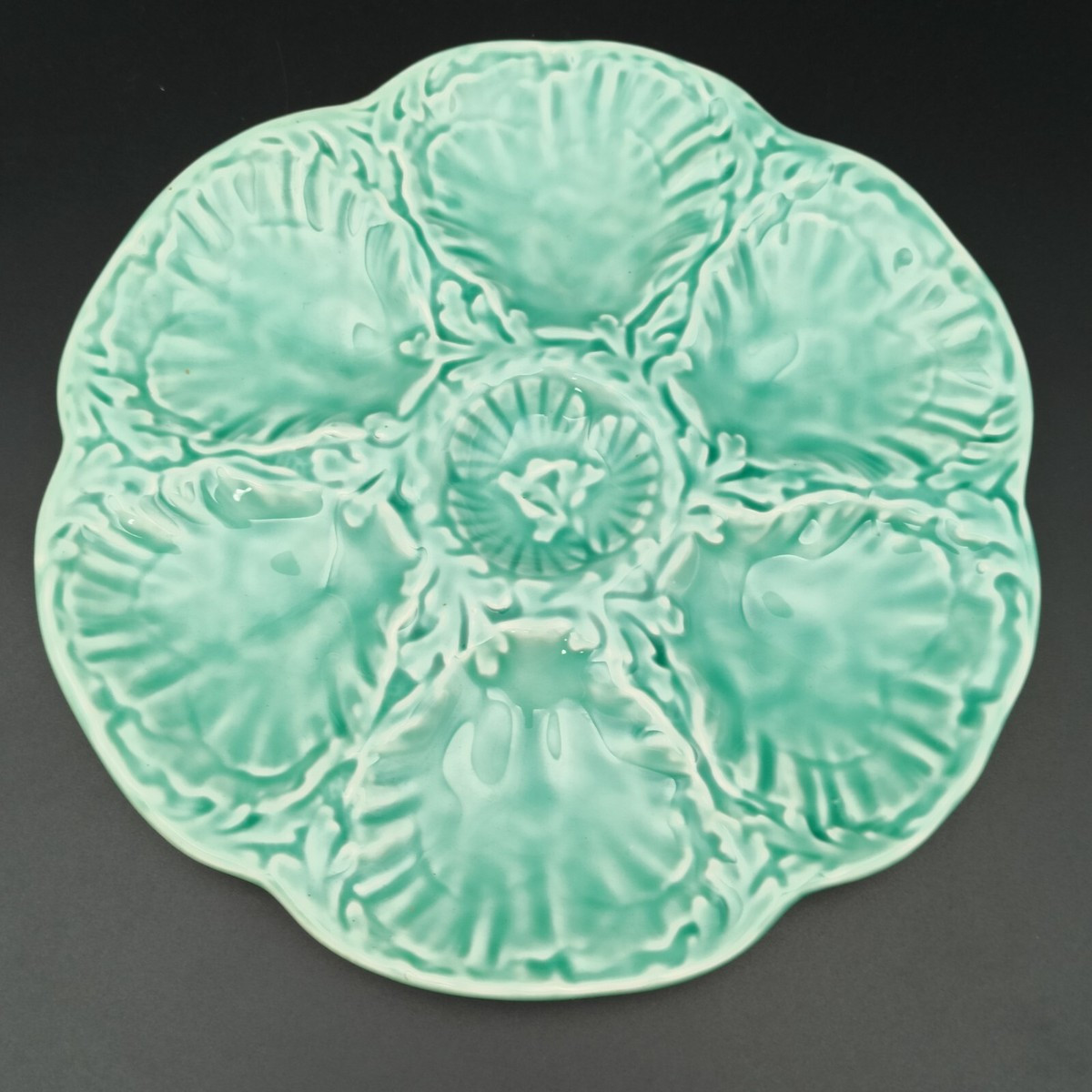 ANTIQUE MAJOLICA OYSTER PLATE GIEN FRENCH TURQUOISE | eBay US