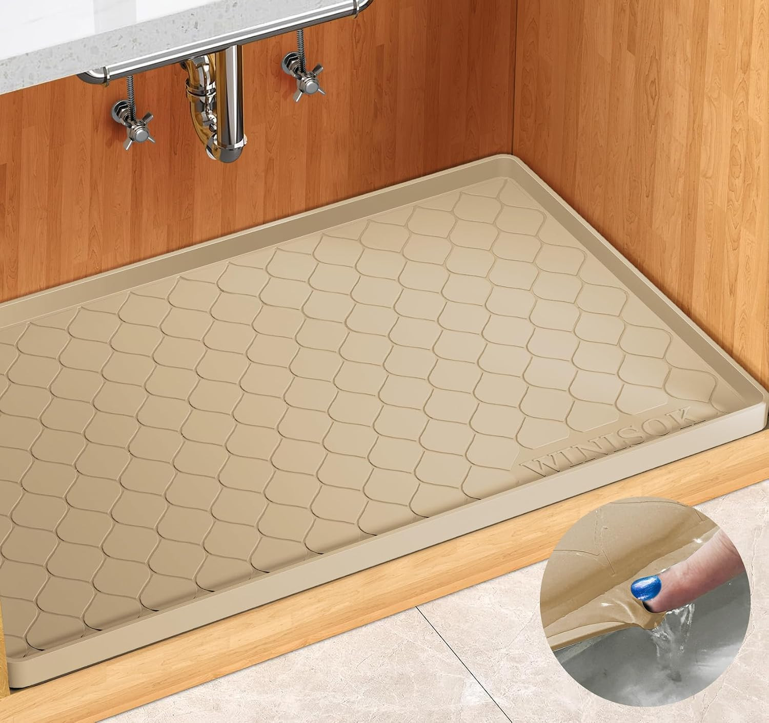 Winisok Waterproof Under Sink Mat 34" x 19", Silicone Mat, Beige | Amazon (US)