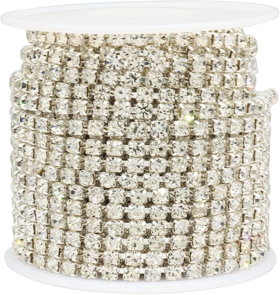 Crystal Rhinestone Chain, 4mm Close Claw Cup Trim, Silver | Amazon (US)