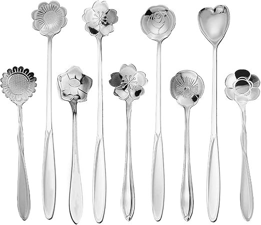 9 Pcs Flower Spoon Coffee Teaspoon Set, ESRISE Stainless Steel Tea Spoon essert Spoon, Cute Demit... | Amazon (US)