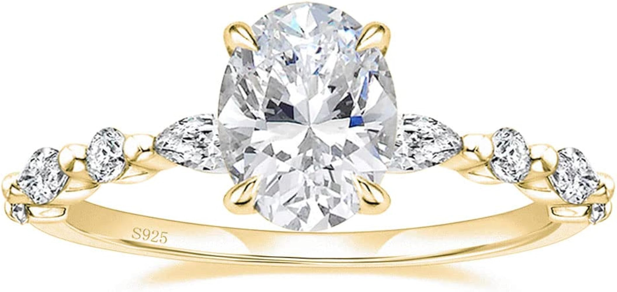 EAMTI 3 Carats 925 Sterling Silver Ring Oval Cut Cubic Zirconia Engagement Solitaire Marquise Pro... | Amazon (US)