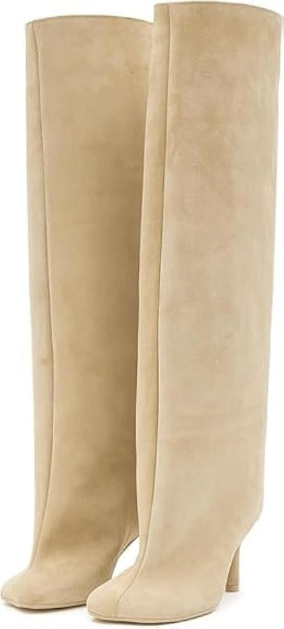 Knee High Boots for Women Faux Suede Wide Calf Square Toe Tall Boots Stiletto High Heels Long Boo... | Amazon (US)