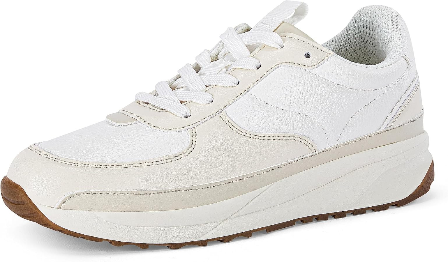 Coutgo Womens Lace Up Platform Sneakers Trendy Athletic Tennis Faux Leather Suede Neutral Comfort... | Amazon (US)