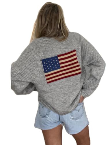 American Flag Knit Sweater Cardigan for Women USA Flag Star Stripe Print Open Front Vintage Knitw... | Amazon (US)