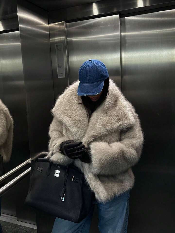 INDEFEIR Autumn/Winter New Thick Faux Fox Fur Collar Knitted Jacket, Chic Mid-Length Fluffy Coat ... | SHEIN