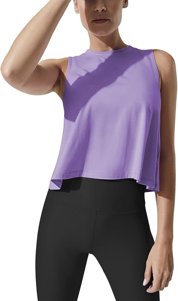 Mippo Crop Tops for Women Womens Workout Tops Flowy Cropped Tank Tops Athletic Shirts | Amazon (US)