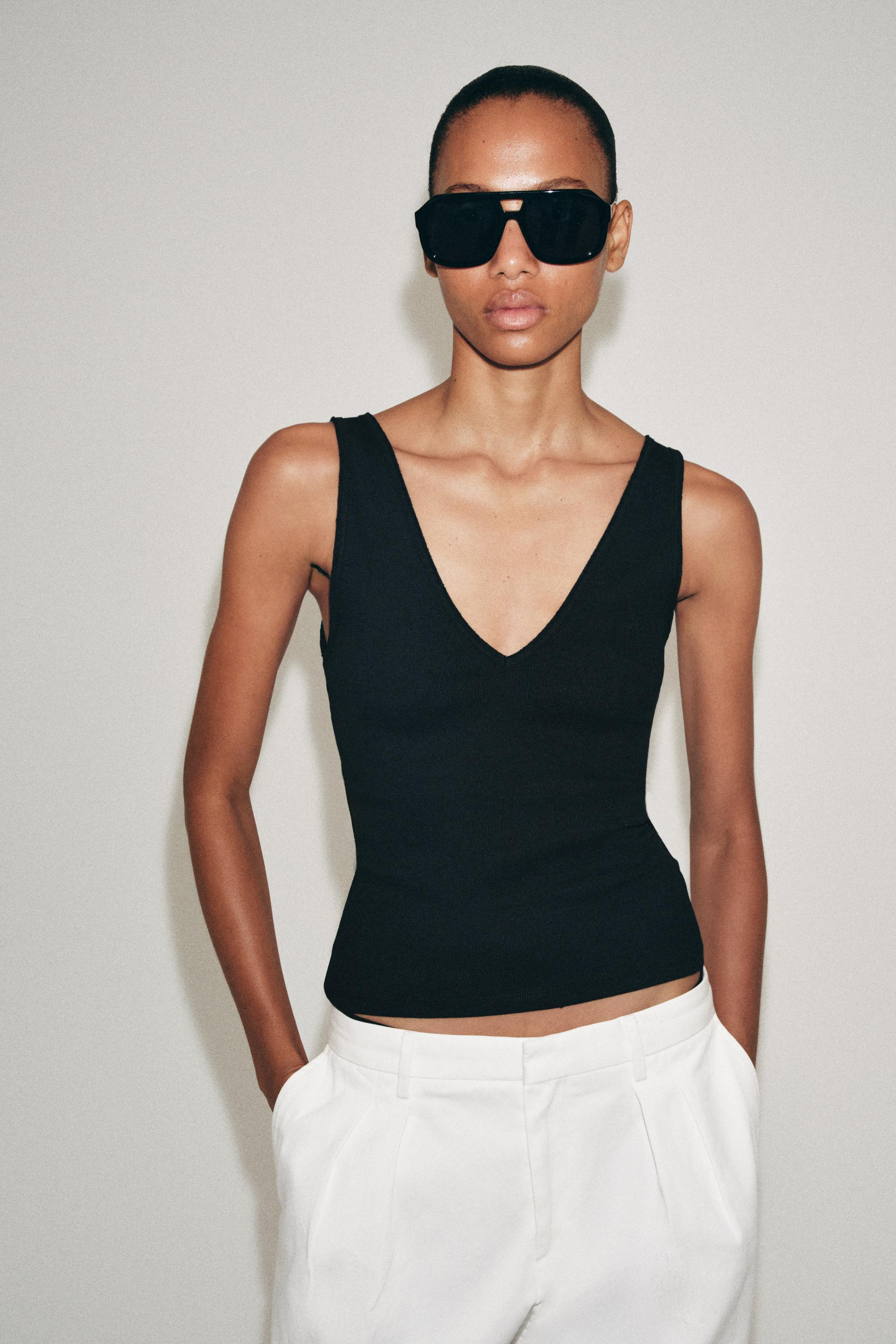 RIB V-NECK TOP | Zara UK