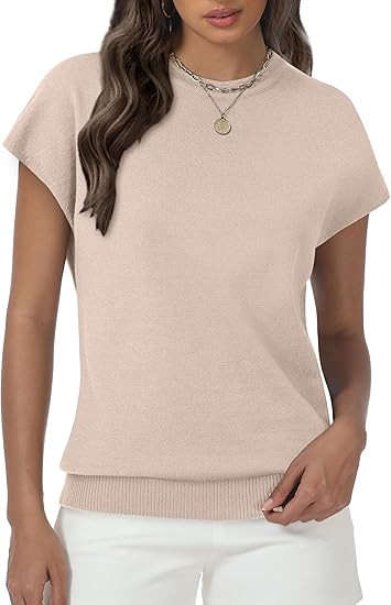 Womens Tops Summer Sweater Short Sleeve Shirts Dressy Casual Basic Casual Cap Sleeve Tops Beach V... | Amazon (US)