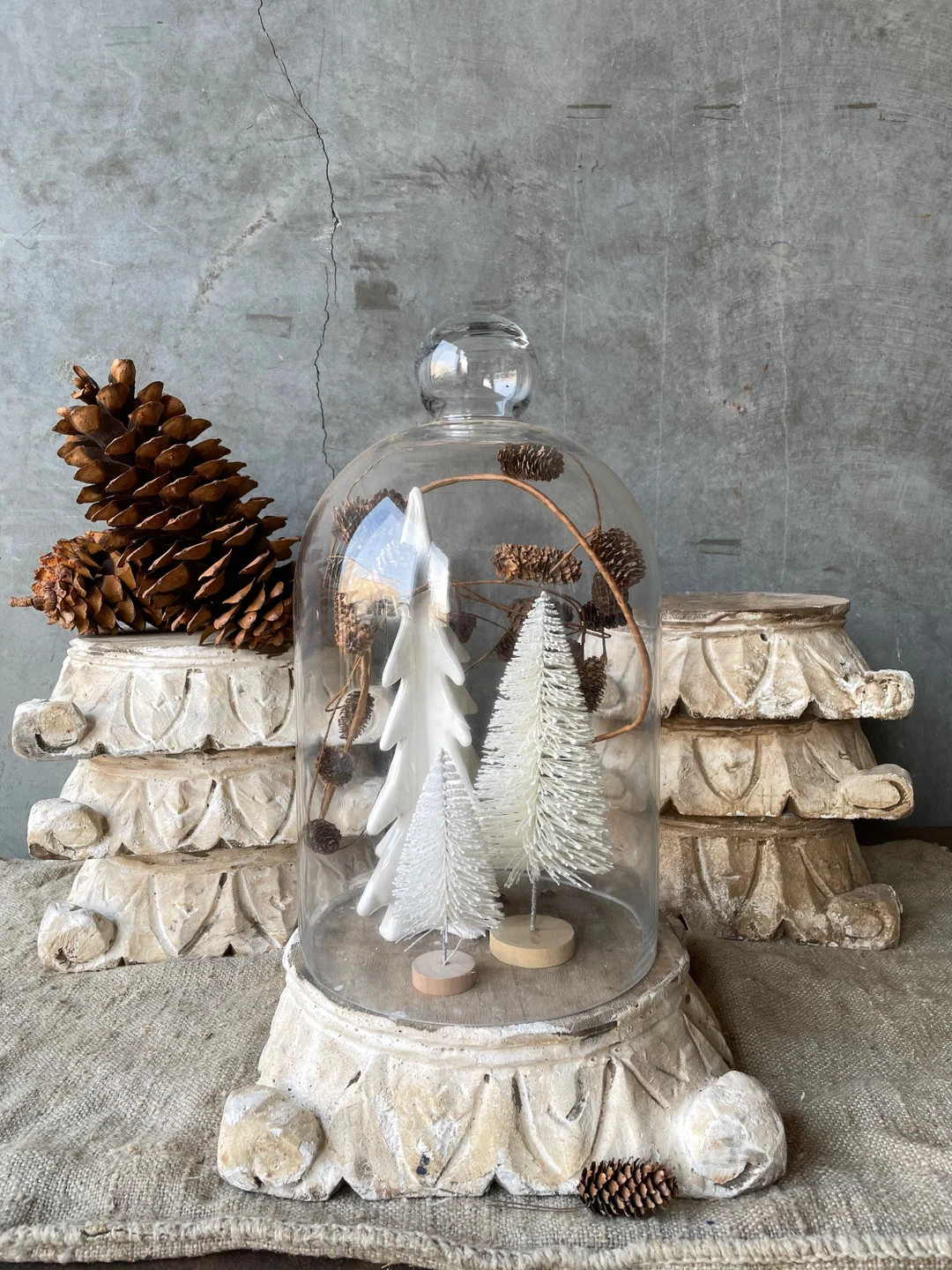 Hand Carved White Chippy Paint Wood Pedestal Riser 10” | Etsy (US)