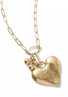 Wonderly Gold Tone Heart Pendant Open Link Chain Necklace | Belk