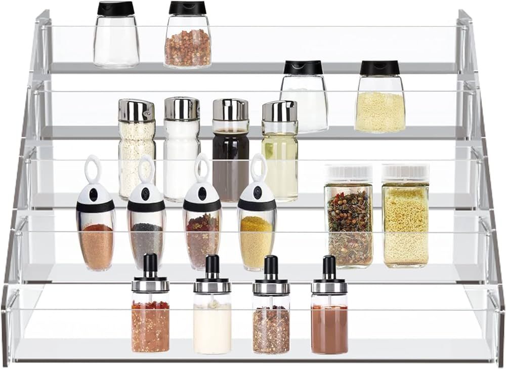 WUIVIUT Spice Rack Organizer For Cabinet, 1 4/5 in/Tier Acrylic Tiered Spice Shelf Can Storage Or... | Amazon (US)