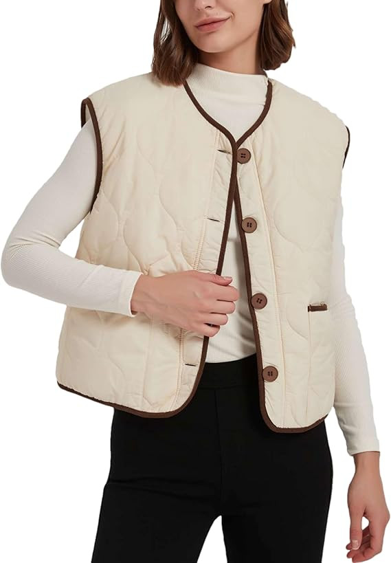Women's Fall Quilted Puffer Vest Sleeveless Winter Reversible Sherpa Fleece Jacket Outwear with P... | Amazon (US)
