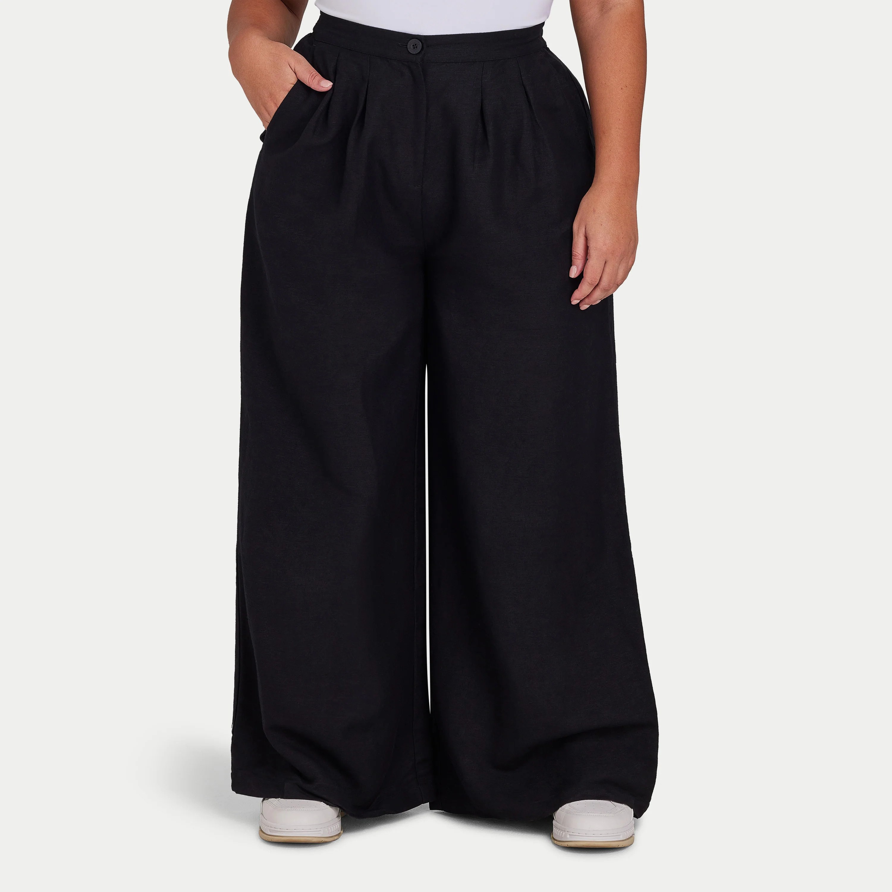 Womens Linen Mix Wide Leg Trouser - Black | HERA Clothing | HERA Clothing