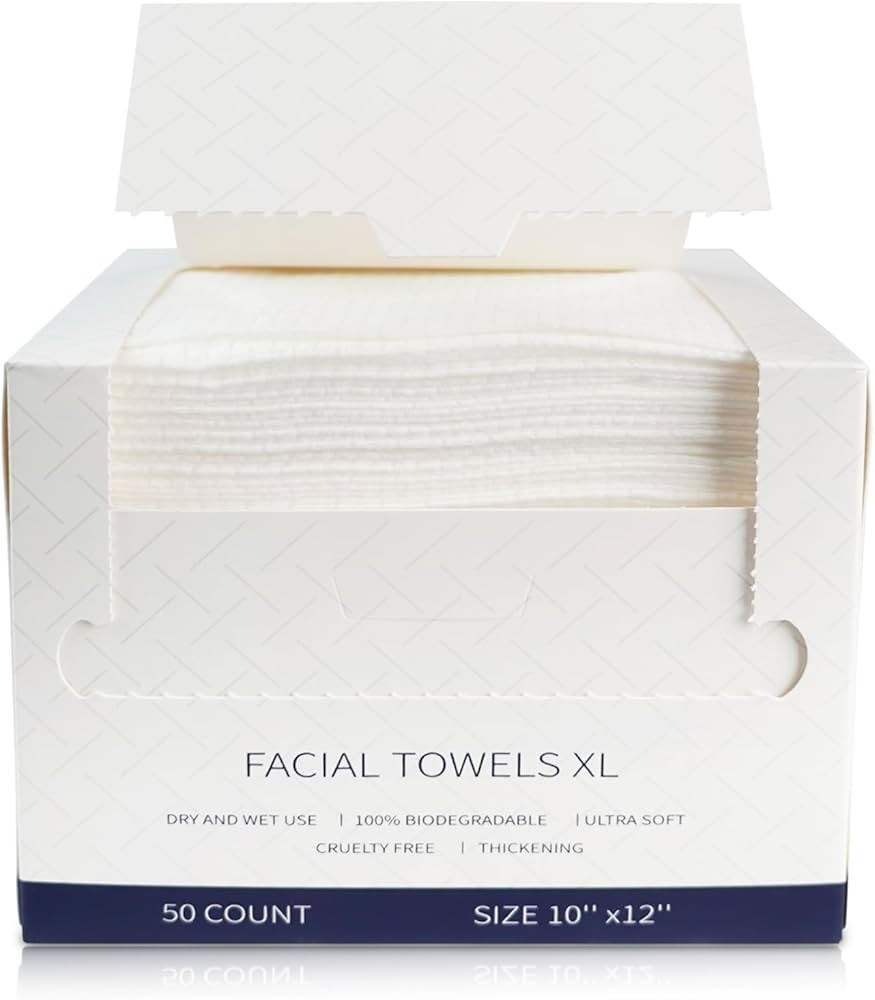 Face Towels Disposable, 12” x 10” Biobased Facial Towelettes, Large Soft & Thick Dry Wipes fo... | Amazon (US)