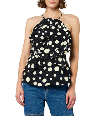Vietta 3D Flower Polka Dot Halter Neck Sleeveless Peplum Top | Dillard's