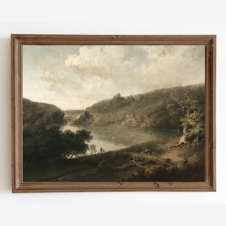 Vintage Rustic Landscape Painting Antique Art Print Lake - Etsy Australia | Etsy (AU)