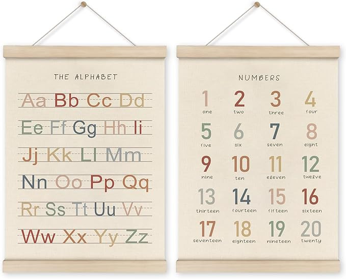 HRQKO Alphabet Numbers Poster Hanger Frame Set of 2, Nursery Wall Decor, ABC Banner Poster Wall A... | Amazon (US)