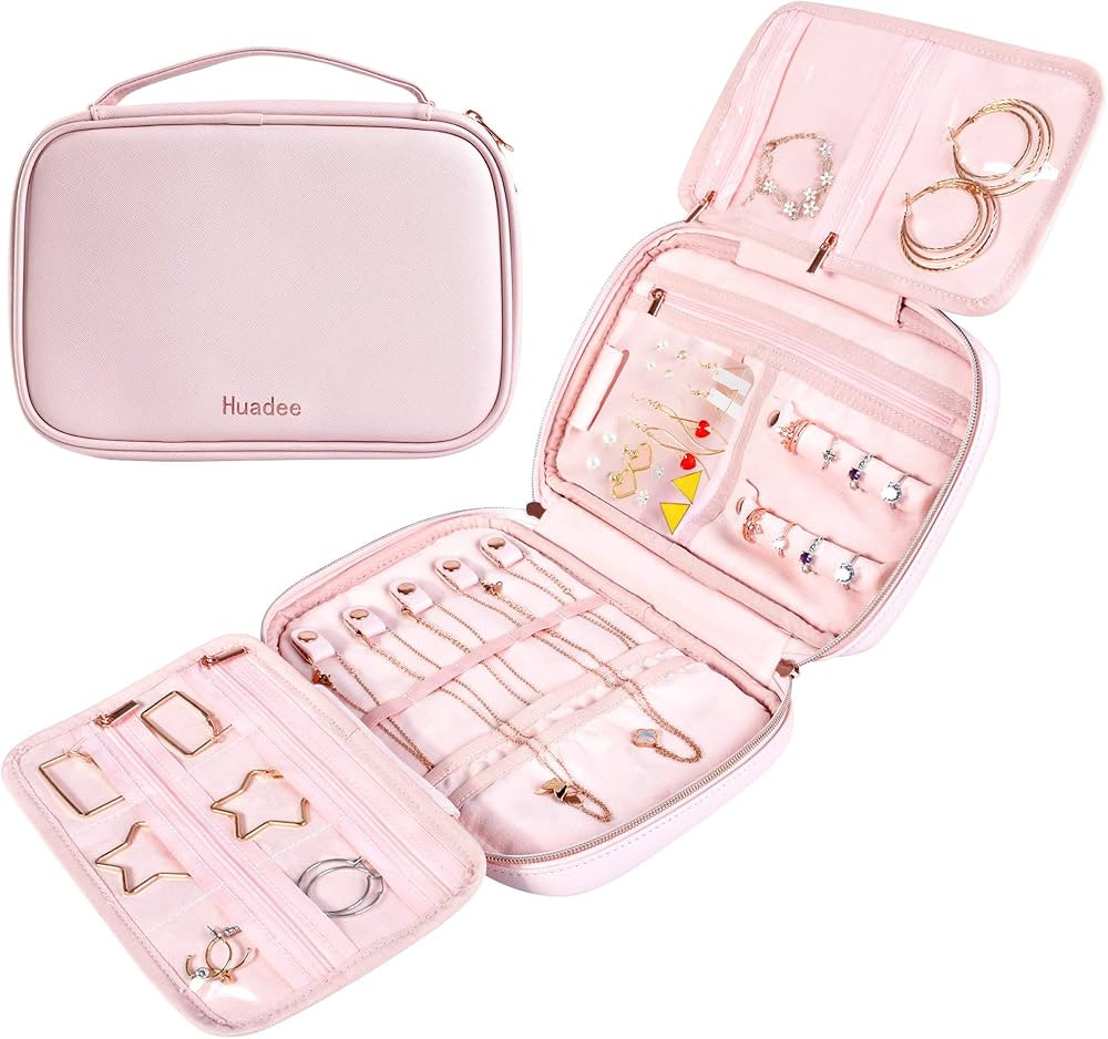 NA Huadee Large Travel Jewelry Organizer Travel Jewelry Rolls Foldable Travel Jewelry Bag Travel Jew | Amazon (US)