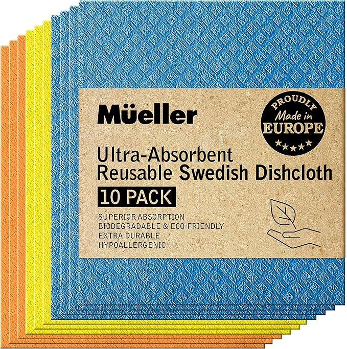 Mueller Ultra-Absorbent Reusable Swedish Dishcloth, Cellulose Sponge Cloths, Extra Durable 10-Pac... | Amazon (US)