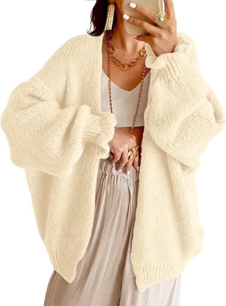 Saodimallsu Womens Oversized Open Front Cardigan Fall Ruffle Lantern Long Sleeve Chunky Knit Loos... | Amazon (US)