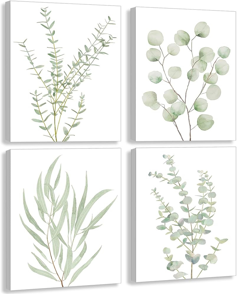 Erctoo Botanical Plant Canvas Wall Art, Framed Boho Wall Decor for Bathroom, Minimalist Aesthetic... | Amazon (US)