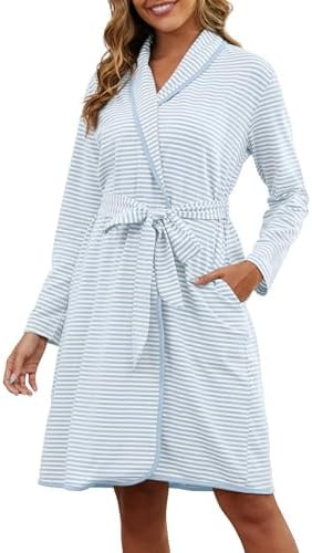VibeVista Soft Cotton Robes for Women Striped Long Sleeve Kimono Bathrobe House Coats Bath Robe L... | Amazon (US)