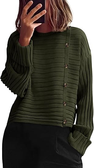 PRETTYGARDEN Womens Sweaters Fall 2025 Casual Long Sleeve Crewneck Button Loose Winter Knit Pullo... | Amazon (US)