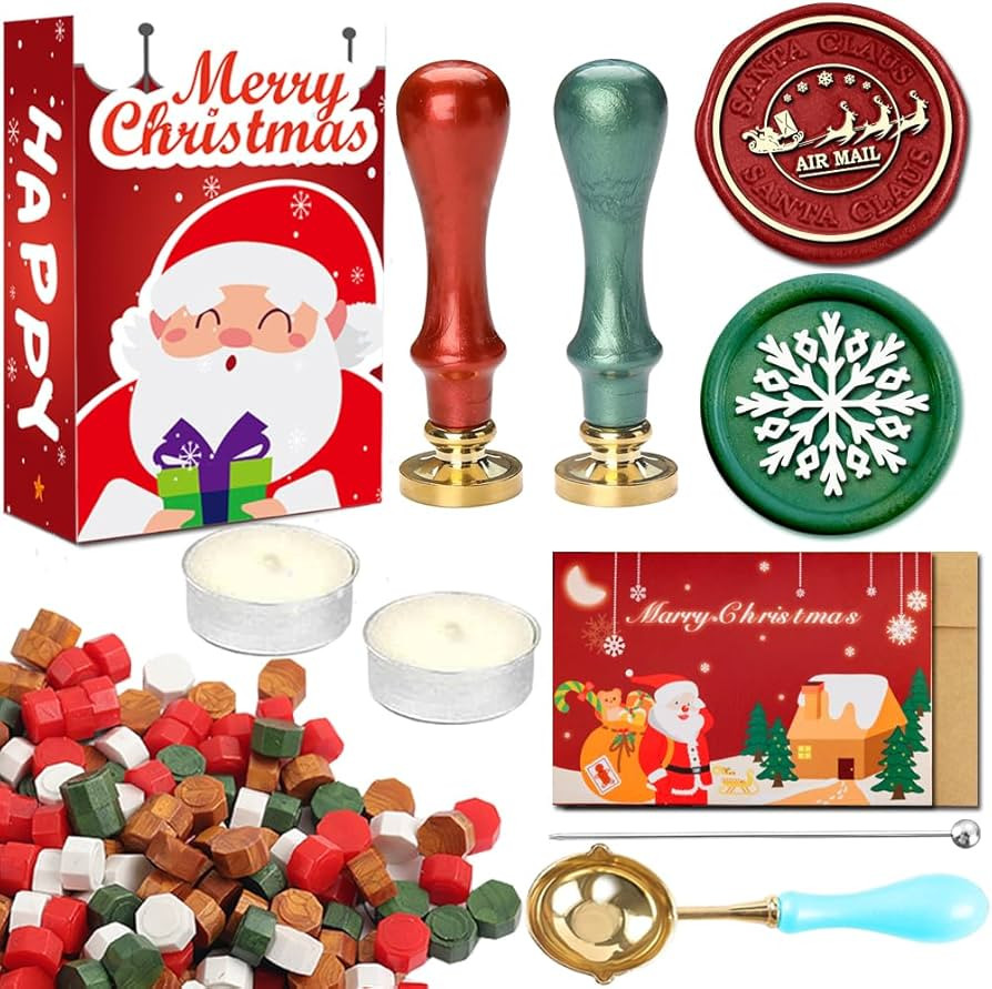 WUERLIN Christmas Wax Seal Stamp Kit,Santa Claus Wax Seal Kit Snowflake Wax Stamp for Gift Packag... | Amazon (US)