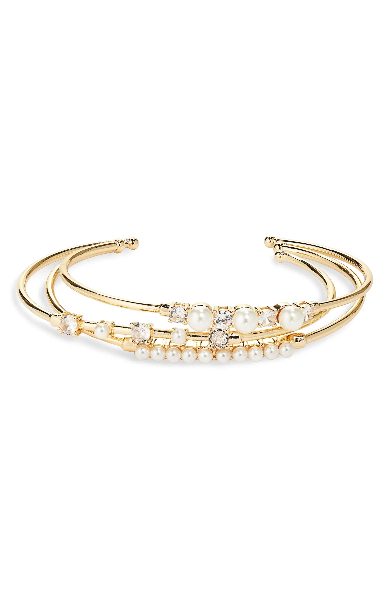 Nordstrom Imitation Pearl & Crystal Open Cuff Stack Bracelet | Nordstrom | Nordstrom