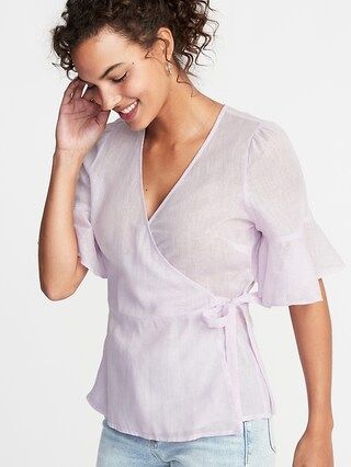 Wrap-Front Linen-Blend Top for Women | Old Navy US