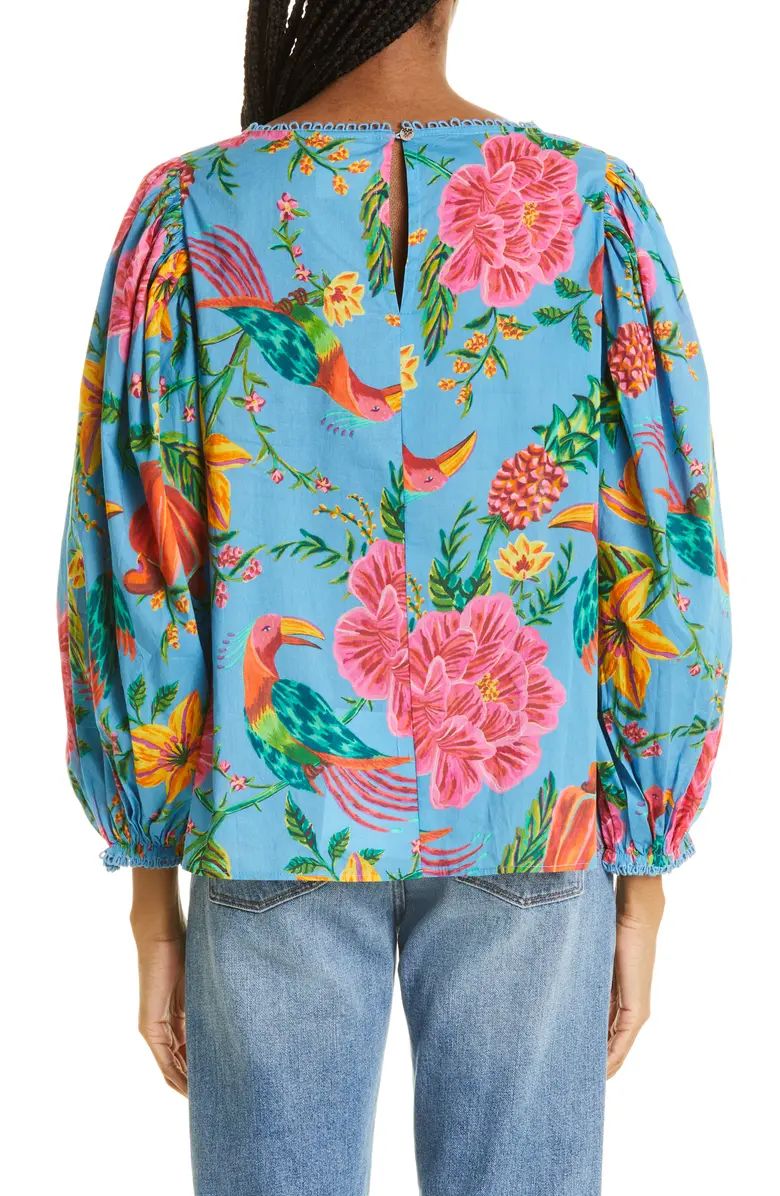 Toucans Lace Inset Balloon Sleeve Cotton Blouse | Nordstrom