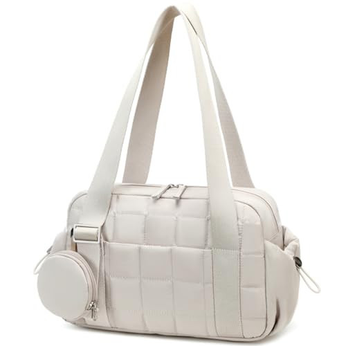 CAMTOP Mini Gym Bag for Women Girls, Small Gym Tote Bag Puffy Quilted Sports Duffel Bag with Wet Compartment and Coin Wallet Duffel Bags Dance Yoga Workout Bag (Beige) | Amazon (US)