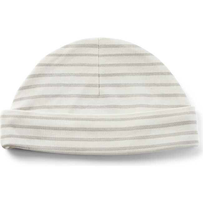 Stripes Away Organic Cotton Beanie Hat, Pebble | Maisonette