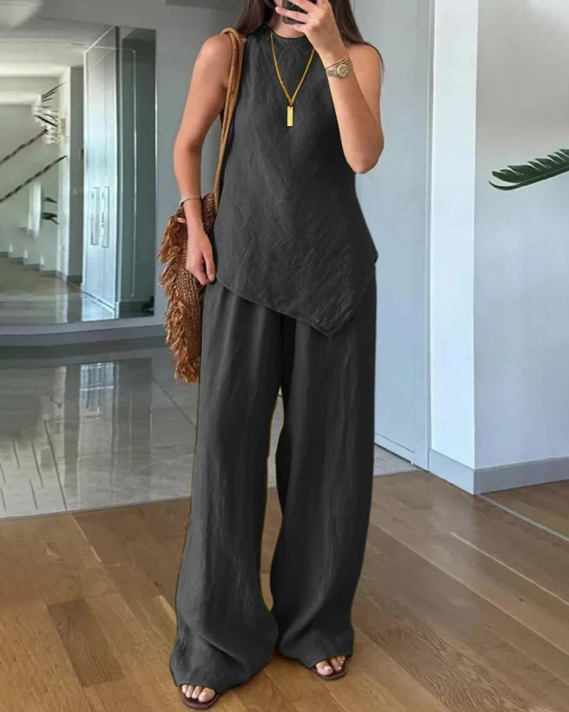 Daily Comfort Textured Sleeveless 2-Piece Set | Zeagoo