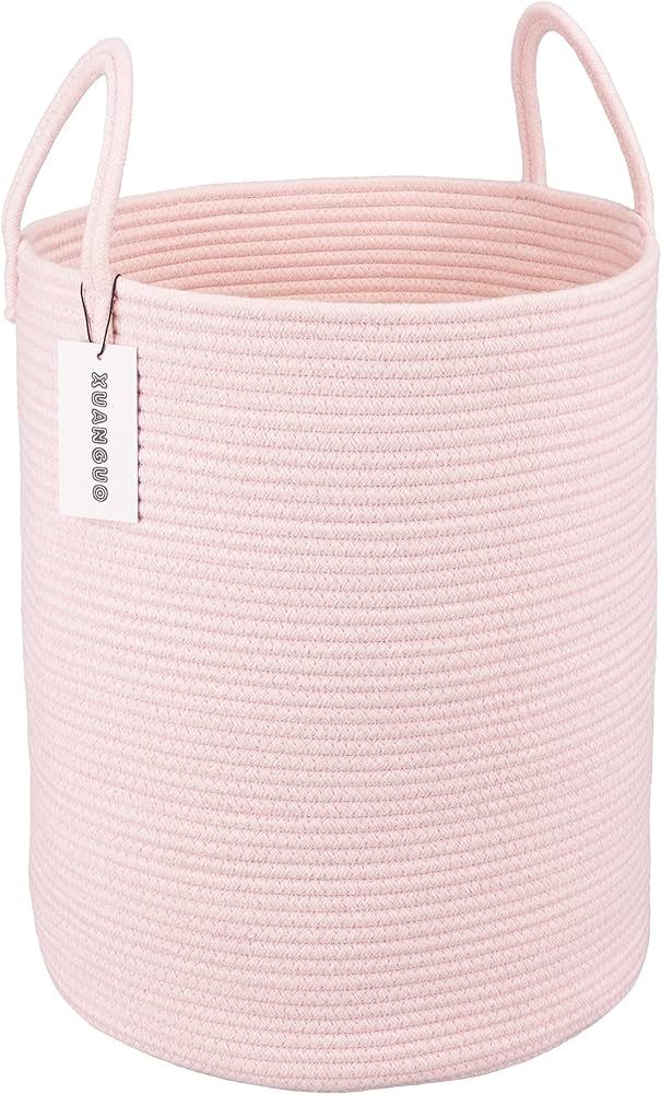 Cotton Rope Laundry Basket Hamper for Girls Kids Baby Nursery Hamper Bin Woven Storage Basket for... | Amazon (US)