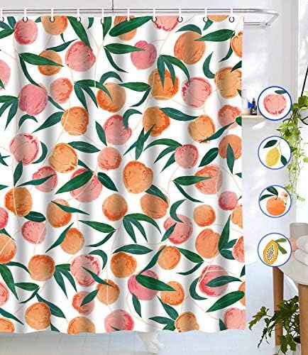 Lifeel Peach Shower Curtains, Allover Fruits Shower Curtain Cute Bright Colorful Design Waterproo... | Amazon (US)