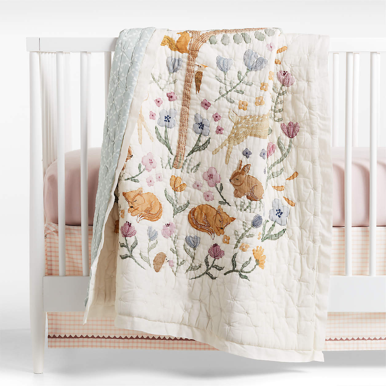 Wonderland Prairie Embroidered 100% Organic Cotton Voile Baby Crib Quilt + Reviews | Crate & Kids | Crate & Barrel