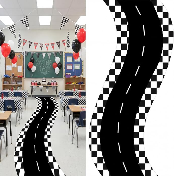 Tinideya Racing Car Party Decorations 3x9.8 Ft/Racetrack Floor Runner Polyester Race Cars Road Ma... | Amazon (US)