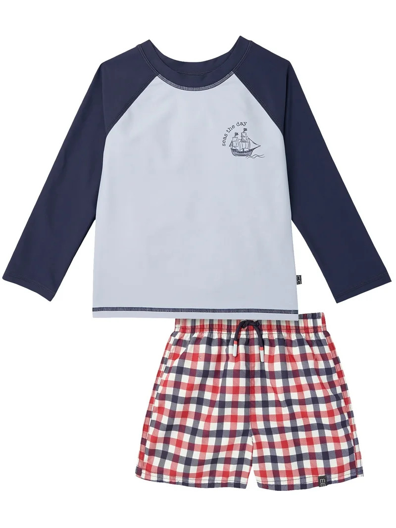 Modern Moments by Gerber Baby and Toddler Boy Long- Sleeve Rash Guard and Trunk Set, 2-Piece, Siz... | Walmart (US)