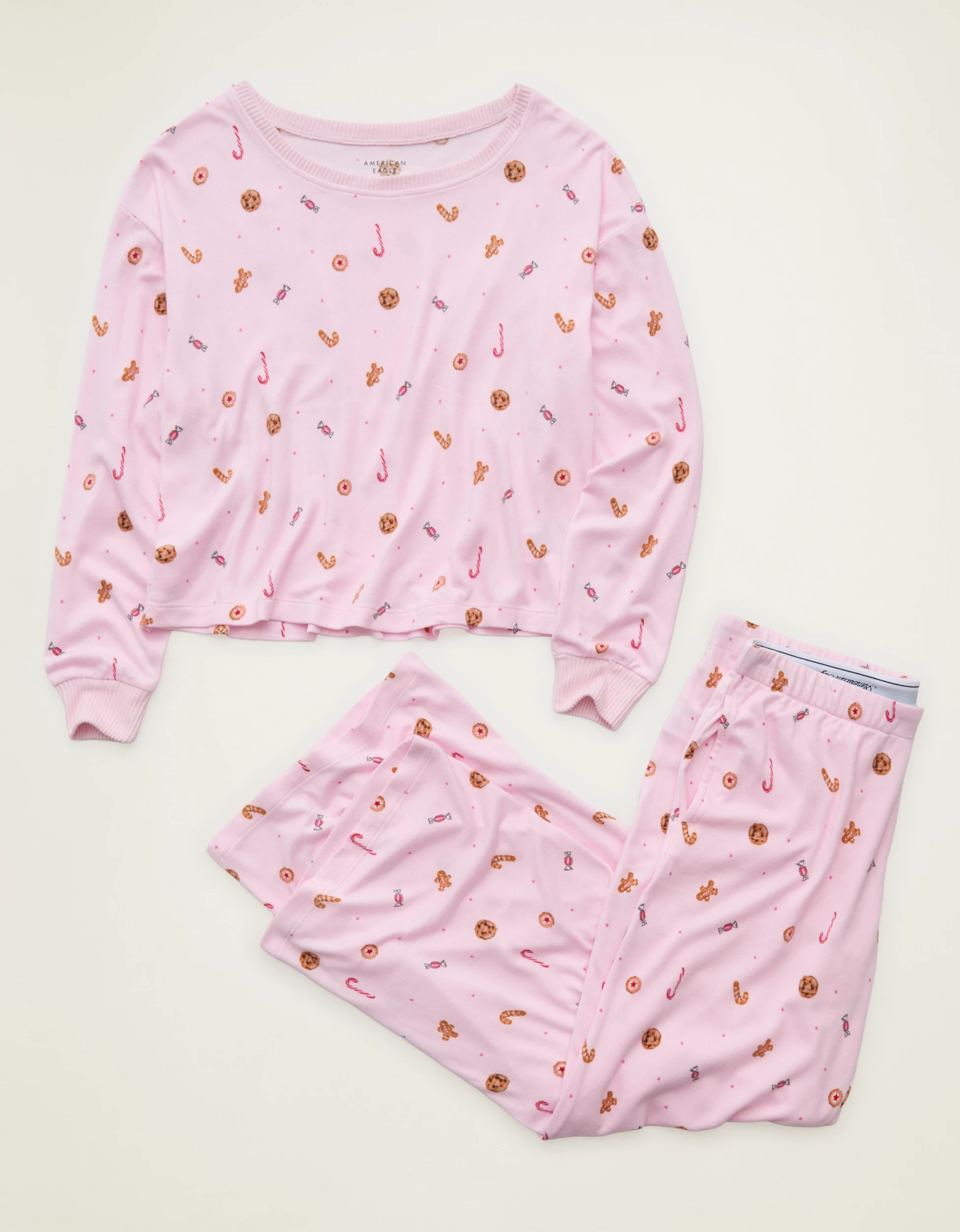 AE Luxe Plush Long Sleeve + Pant PJ Set | American Eagle Outfitters (US & CA)