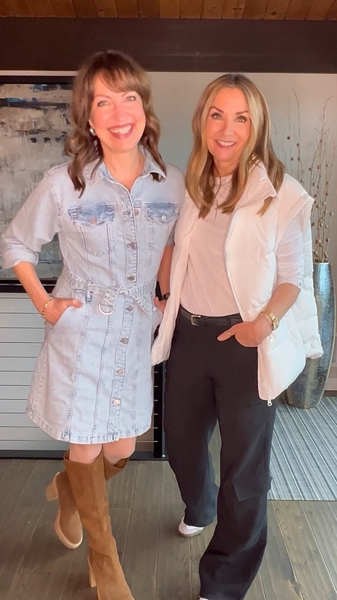 A little peek into what we’ve recently added to our wardrobes and why!🛍️
This denim dress is seriously the cutest! Love the long sleeves, length and pockets! Great price, too!💙
After a long quest, Julie has found the perfect long sleeve tee, and her oversized vest is on trend and only $40.00!! Love it!! 
What styles have been on your radar lately???
Gap, Amazon find, casual dress, winter outfit, work outfit, oversized vest, puffer vest, brown boots 

#LTKstyletip #LTKfindsunder50 #LTKover40