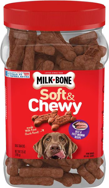 Milk-Bone Soft & Chewy Beef & Filet Mignon Recipe Dog Treats, 25-oz tub | Chewy.com