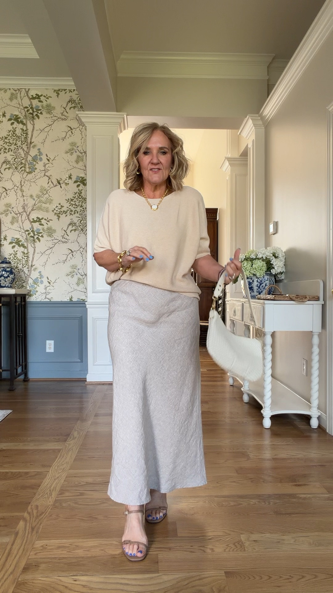 Quince linen slip skirt. I’m wearing a medium but I’m going to order a small. I would size down. 
White poplin blouse size small
Quince tops & sweaters size medium 
Cotton cashmere dolman sleeve sweater in oatmeal heather
Navy blazer size 10 petite 
trends trends trends 

#LTKspring #LTKspringtrends #LTKOver40