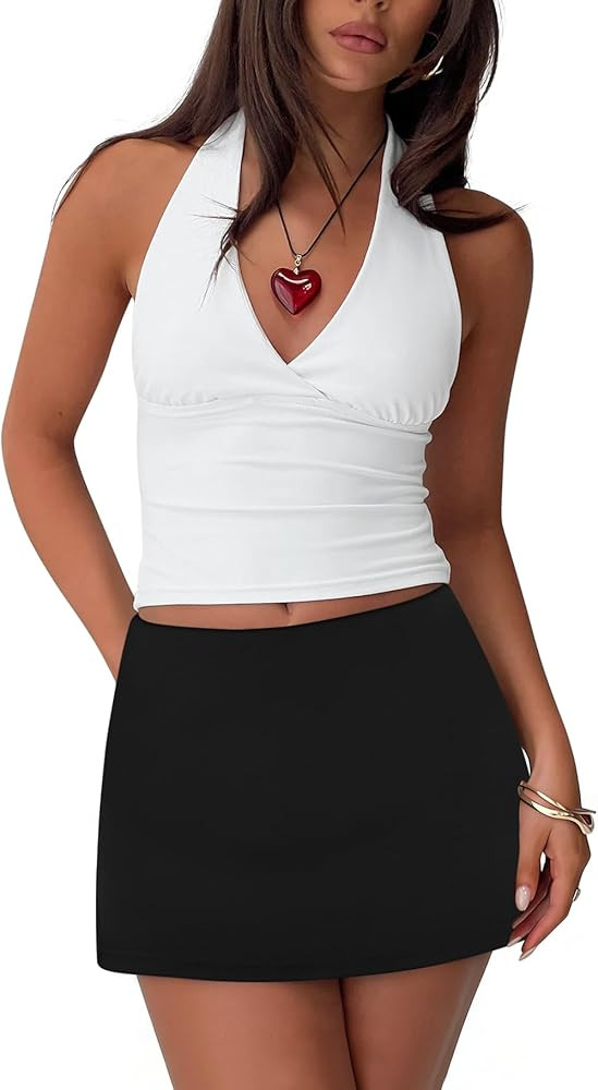 Skorts Skirts for Women Y2k Low Waist Mini Skorts Stretchy Mini Skirts with Built-in Shorts | Amazon (US)