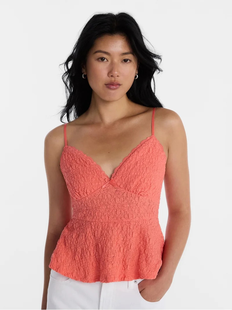 No Boundaries Peplum Lace Cami Top, Women\u2019s XXS-XXL | Walmart (US)