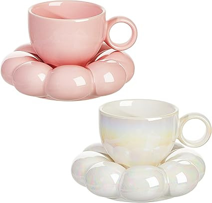 2 Pieces Ceramic Cloud Mug Cute Cup with Sunflower Coaster 7oz Cute Ceramic Coffee Mug with Sauce... | Amazon (US)
