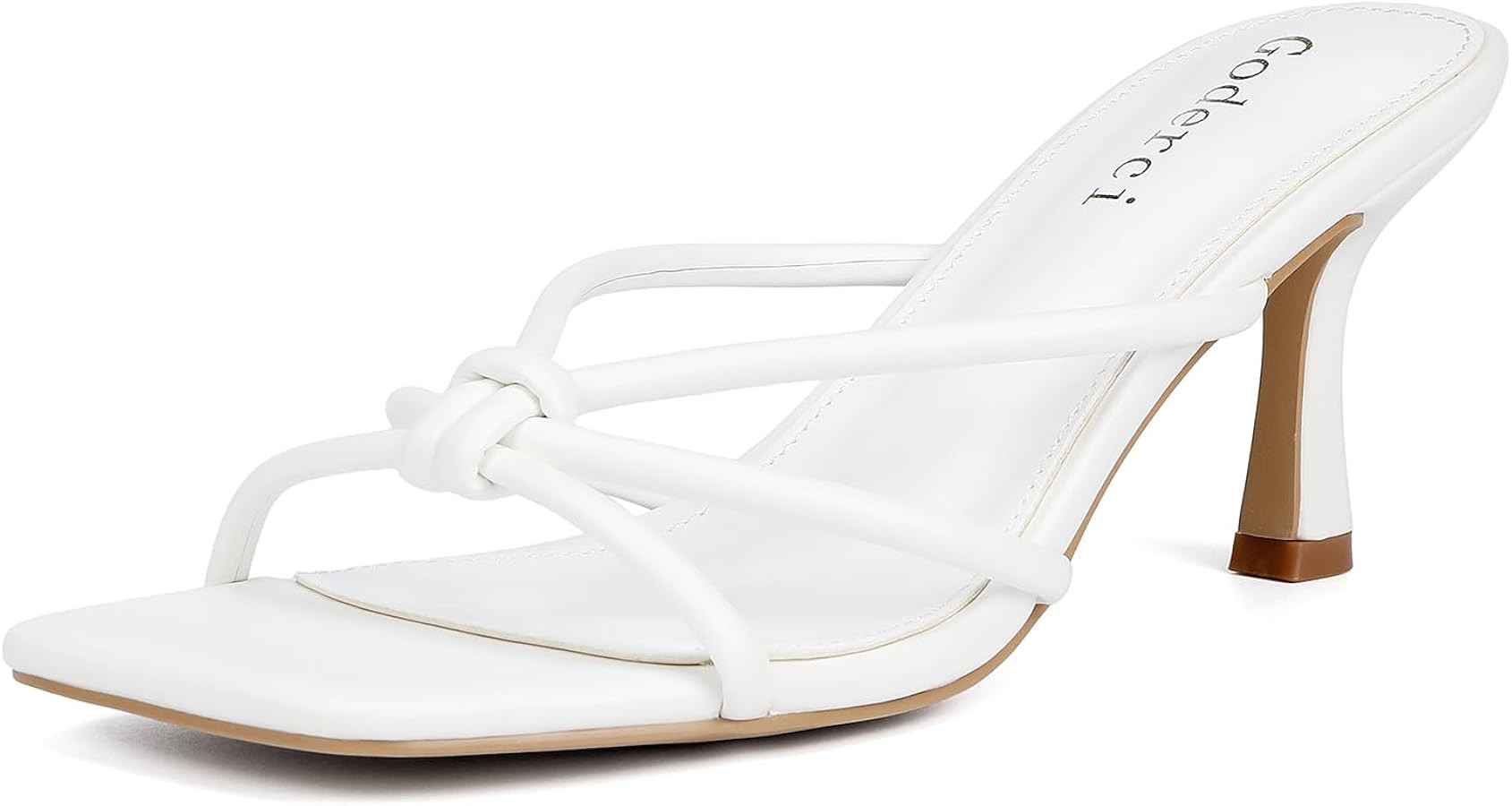 Kitten Strappy Heels for Women Knotted Square Open Toe Slip On Mule Heels Mid Heeled Sandals | Amazon (US)