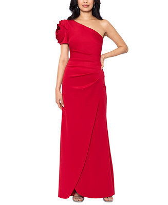 XSCAPE Women's Floral-Sleeve One-Shoulder Gown - Macy's | Macy's
