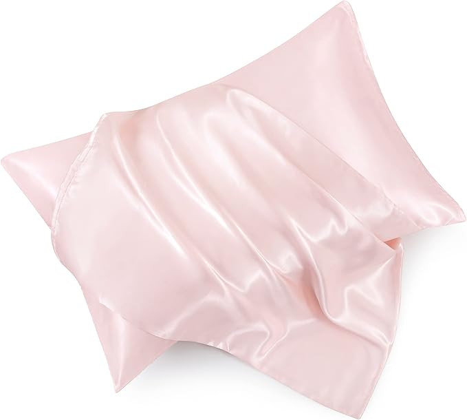 Blush Pink Satin Pillowcase Standard Set of 2 with Envelope Closure，Blush Pink Silk Pillowcase ... | Amazon (US)