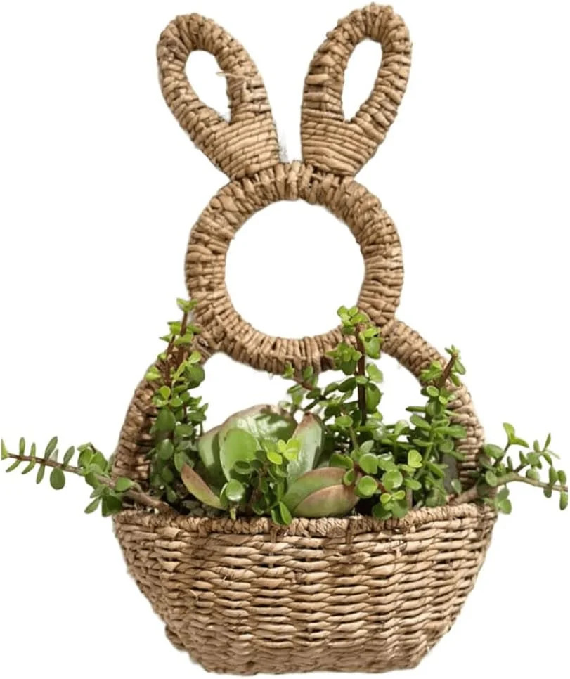 Bunny Basket Hanging Wall Pocket Spring Decor, Hand Woven Wicker Easter Bunny Basket Wall Pocket,... | Walmart (US)